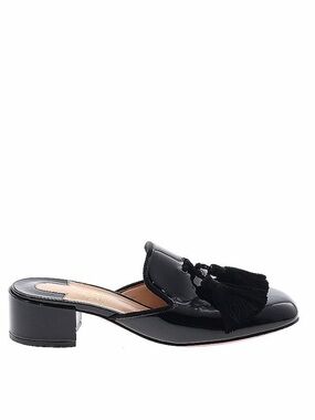 Christian Louboutin Black Patent Tassel Mule Heels - Women